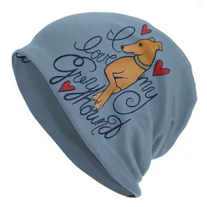 Bérets I Love Geryhound Greyhounds Dog Unisex Bonnet Thin Running Skullies Bonnets pour hommes femmes