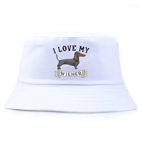 Berets I Love My Wiener Dog Bucket Hat Unisexe Adulte Adult Daily Summer Sun Beach Fisherman Cap Girl Boy UV Protection Visor Caps Panama Chapeaux