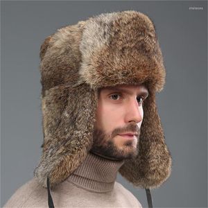 Bérets Ianlan hiver russe Ushanka chapeaux unisexe pleine peau rabbin fourrure ski pour hommes femmes coton couche Bomber IL00573