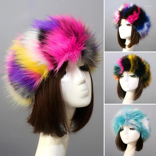 Bérets imitation fourrure épaissie chapeau fourrure moelleux faux bandeau vide casquettes supérieures polaire extérieure ski russe