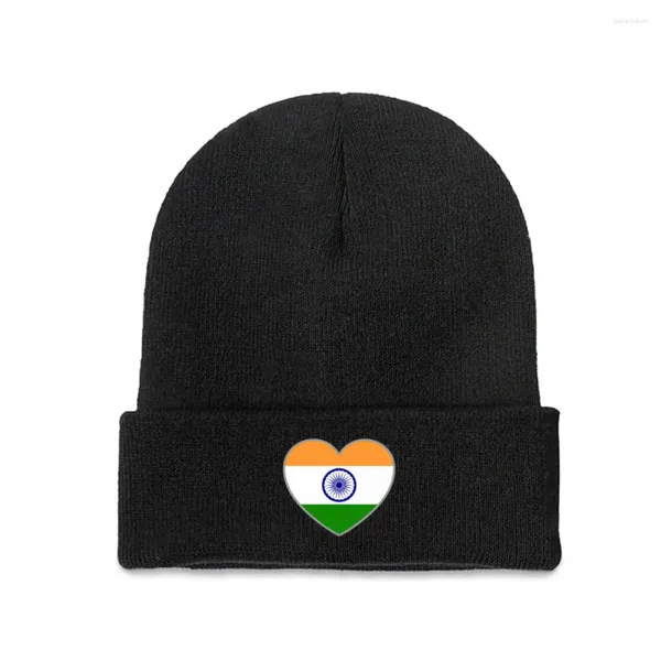 Boinas India Bandera Corazón Top Imprimir Hombres Mujeres Unisex Sombrero de punto Invierno Otoño Gorro Gorro Cálido Bonnet para regalo