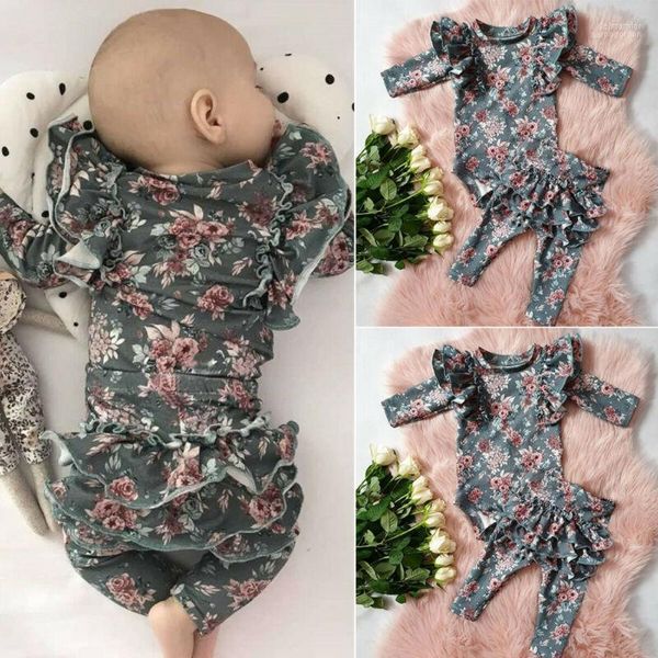 Boinas para bebés y niñas, ropa Floral, Pelele, pantalones con volantes, mallas, trajes de otoño, conjunto 1 Delm22