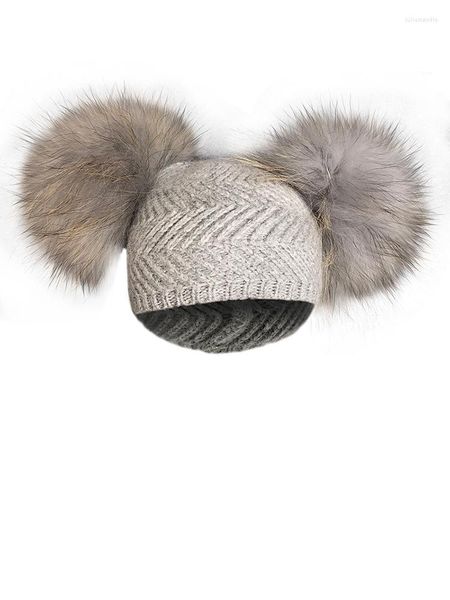 Bérets bébé chapeaux bébé pompon Beanie garçon filles mignon enfant en bas âge Angora tricoté fourrure de raton laveur fourrure balle chapeau