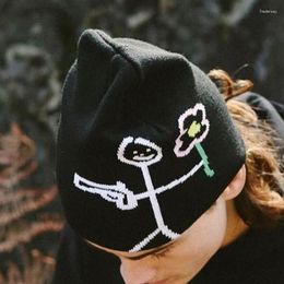 Bérets Ins gothique tricot casquette hommes femmes Kawall Beanie Y2k mode froid Ski chaud Bonnet rue unisexe Vintage Emo Halloween