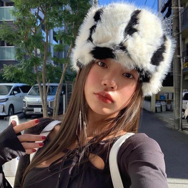 Boinas Ins Diseñador coreano Pantalla de felpa Gorros Sombreros para mujeres Otoño e invierno Color a juego Térmico Jersey Gorros de lavabo