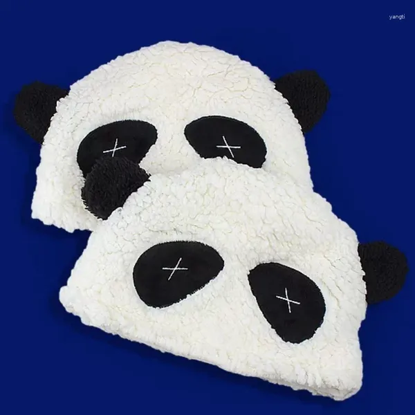 Boinas Ins Trendy Cute Panda Gorros Sombrero Unisex Otoño Invierno Cálido Lana de cordero Gorra versátil Protección para los oídos Sombreros Gorros para mujeres Niñas