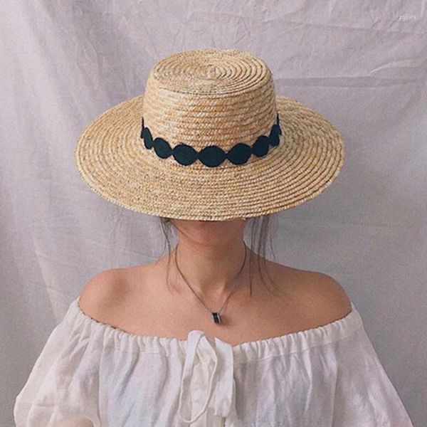 Boinas Instagram Summer Sun Boater Hat Mujeres Paja Natural Wide Brim Fedora para Fashion Lady Beach Panamá