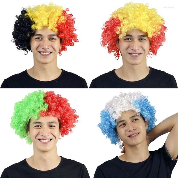 Bérets Performance intéressante ondulée Clown perruque cheveux chapeau fête de noël synthétique Football Fans accessoires Cosplay