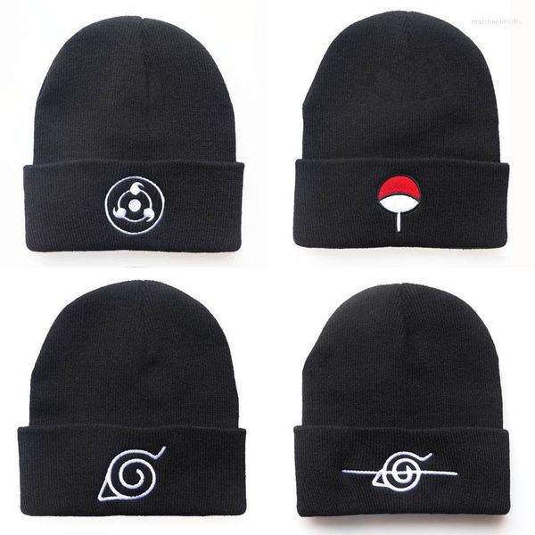 Bérets Japonais Anime Cosplay Nuage Rouge Impression Logo Bonnet Hiver Tricoté Chapeau Broderie Chaud Skullies Ski Tricot Hip HopBérets