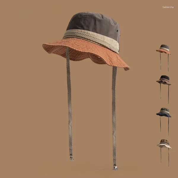 Bérets japonais couleur contrastée tendance chapeau de seau femmes printemps et été parasol casquette loisirs de plein air hommes camping à lacets bassin chapeaux