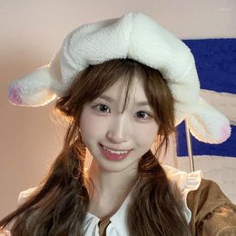 Beretten Japanse kawaii baret y2k zoete en schattige herfst winter faux lam haar warm bewaarschilderschaap schapen oor dames