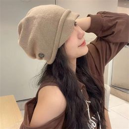 Bérets Chapeau de laine tricoté japonais mode en plein air coupe-vent chaud épaissir chapeaux hiver couleur unie cagoule pour femmes Gorras Para Hombre