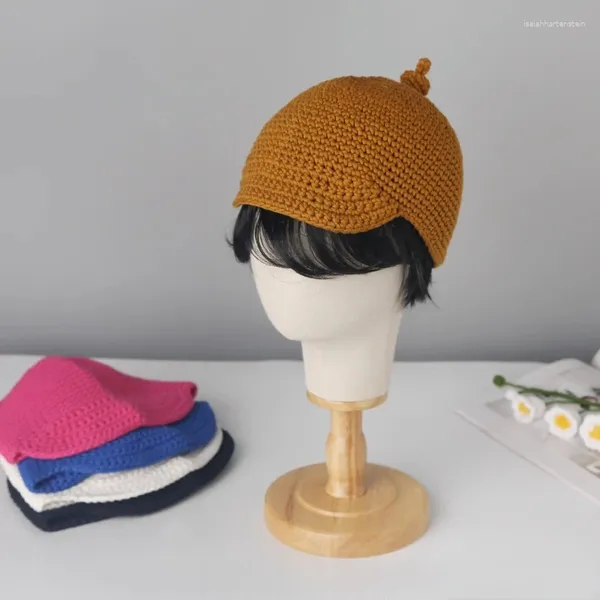 Boinas japonesas coreanas crochet primavera otoño invierno lana sombreros de punto mujeres hombres juguetón divertido personalizado pequeño ala melón gorro sombrero