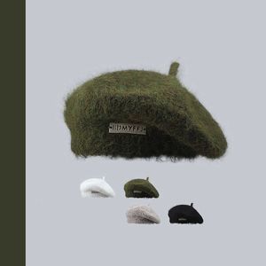 Bérets Japonais Mohair fer Standard bérets tricotés automne et hiver peluche peintre casquette Allmatch mignon couleur unie 2023 chapeaux pour femmes Z0616