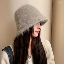 Boinas Sombrero de cubo de piel retro japonés Mujeres Temperamento simple Otoño e invierno Cálido Suave Ocio Dome Basin Cap Gorras