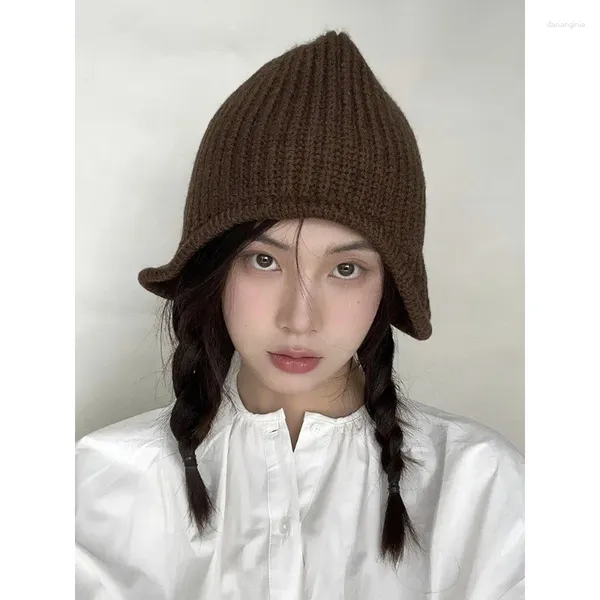 Boinas Japonesas Simple Protección para los oídos Jersey Cap Invierno para mujer Sombrero de punto puntiagudo Personalidad casual Color sólido Skull Beanie Sombreros