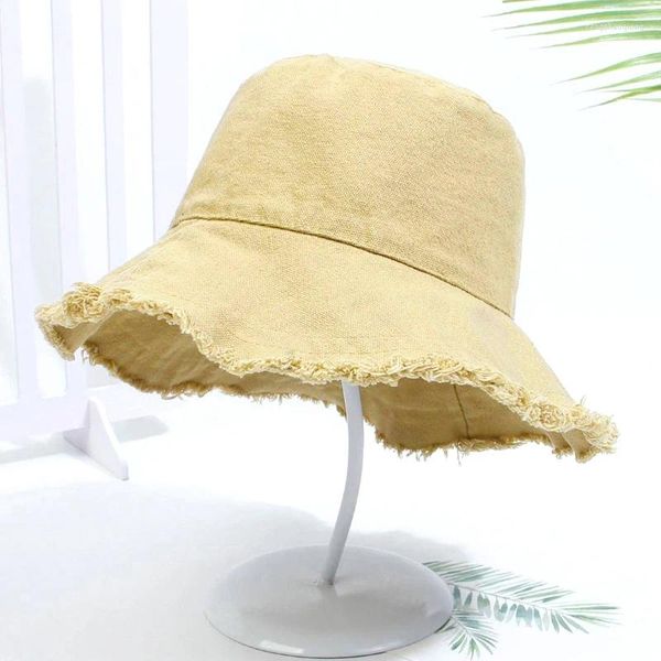 Boinas de estilo japonés con ala de piel, sombrero de pescador, sombrilla de verano para mujer, lavabo informal sencillo con borde de tierra