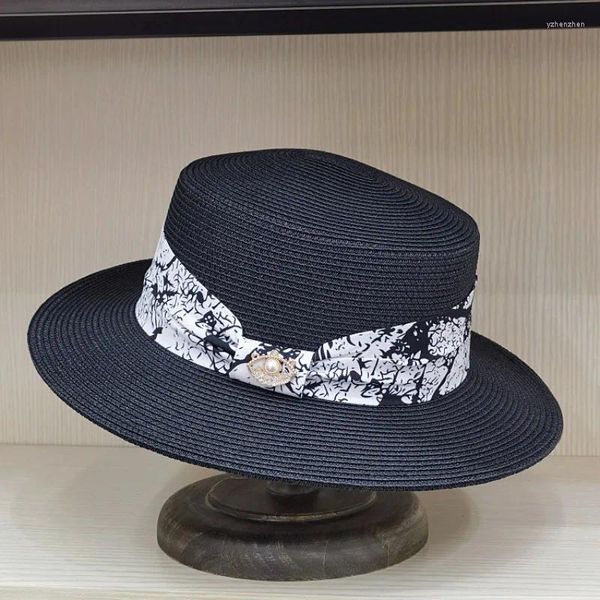 Boinas Estilo Japonés Flor De Perlas Decoración De Tela Para El Día De Ocio De Las Mujeres En Primavera Y Verano Protección Solar Playa Moda Sombrero De Hierba