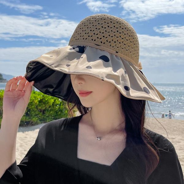 Bérets japonais vinyle protection UV chapeau femme à pois soleil été demi-air haut maille respirante