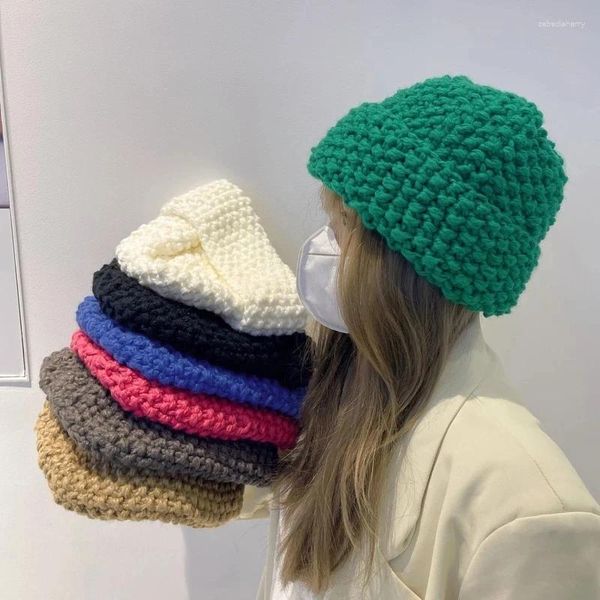 Boinas Sombrero de invierno japonés Skullies Gorros Gorros para hombres Mujeres Punto grueso Patrón de piña Gorro de lana de punto