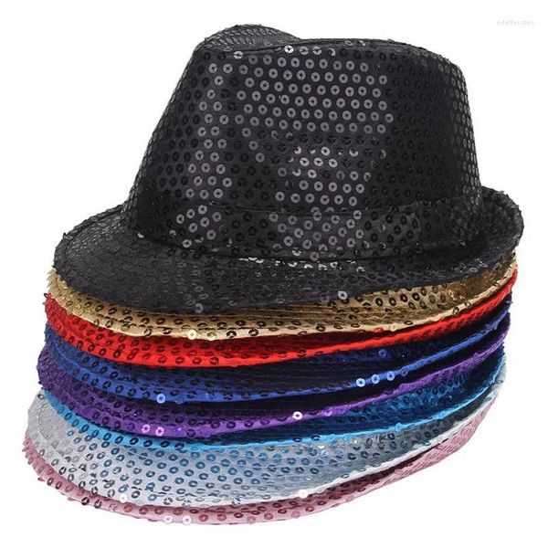 Bérets Jazz Hat Glitter Paillettes Cowboy Caps Jeu de Rôle Prop Performance Costume Femmes Hommes Brillant Perles Chapeaux Danse Spectacle Fête Hip Hop