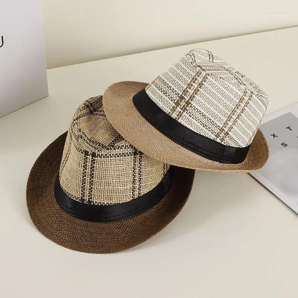 Bérets Jazz Summer Straw Hat For Men Women Fashion Striped Strangement Cowboy Visor britannique British Travel Beach Panama Caps
