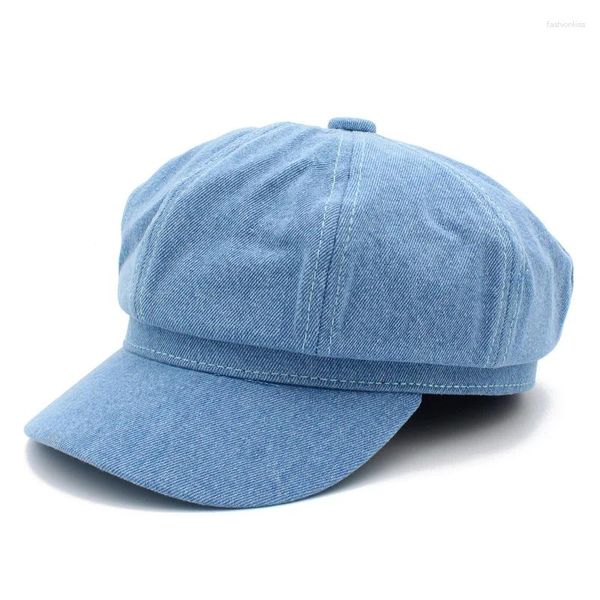 Boinas Jeans Sombreros octogonales para mujeres Sboy Cap Hombres Damas Casual Algodón Sombrero Primavera Verano Boina Pintor Gorras