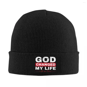 Bérets Jésus Dieu a changé ma vie m'a demandé comment Bonnet Chapeaux Hip Hop Tricot Chapeau Pour Hommes Femmes Automne Hiver Chaud Skullies Bonnets Casquettes