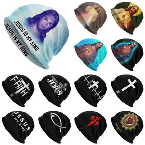 Boinas Jesús es mi rey Skullies Gorros Gorros Unisex Calle Invierno Cálido Gorro de punto Adulto Religiou Cristo Christian Cross Bonnet Sombreros