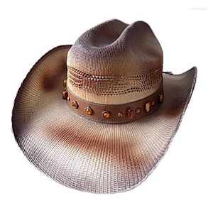 Bérets bijou sangle cloutée chapeau de cowboy occidental matériau écologique brûlé camping en plein air soleil