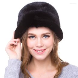Bérets jkp chapeaux de fourrure réels pour femmes riille de luxe de luxe russe hiver chaud épais haute qualité dhy18-11