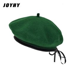 Berets Joyhy Kid's Black Leather PU Brim Réglable Wool French Beanie Hat Childre