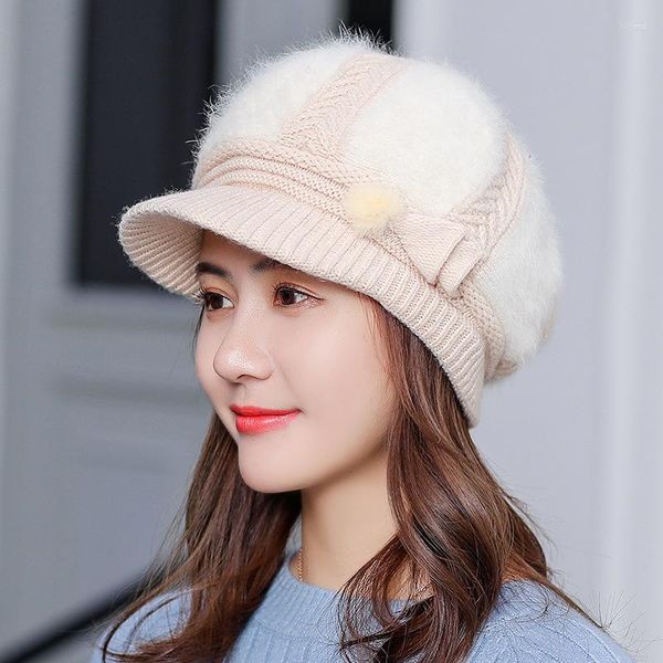 Bérets K318-chapeau d'hiver pour personnes âgées peluche chaude de grand-mère épaissie laine à tricoter cheveux d'âge moyen
