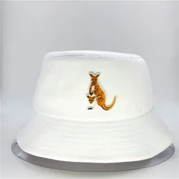 Bérets Kangaroo Animal broderie Coton Bucket Chatle Fisherman Outdoor Travel Sun Cap chapeaux pour enfants Men Women 191