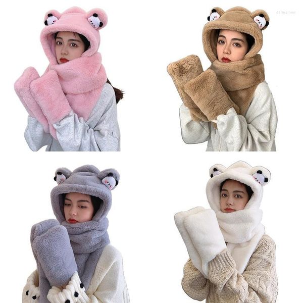 Bérets Kawaii dessin animé doux mignon Panda oreille casquette en peluche chapeau écharpe femmes cadeau d'anniversaire chaud hiver épais mitaine coupe-vent ensemble Delm22