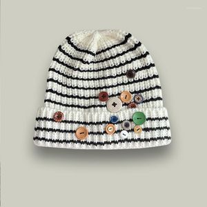 Bérets Kawaii bouton coloré tricoté chapeau de laine mignon bonnets japonais Skullies femmes hiver chaud accessoires de plein air