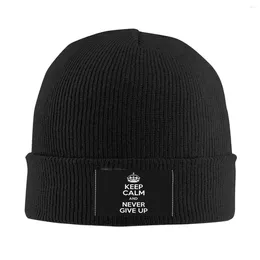 Bérets garder son calme et ne jamais abandonner Bonnet chapeaux Hip Hop tricot chapeau pour hommes femmes chaud hiver Skullies bonnets casquettes