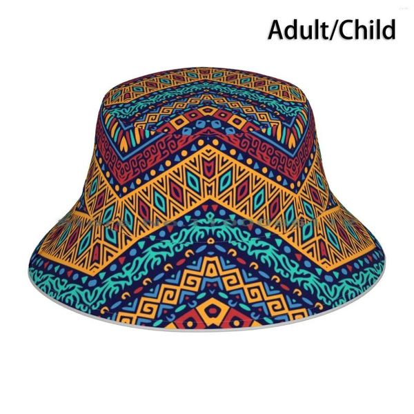 Bérets kente tissu seau chapeau de soleil capuchon de capuche avec des couleurs de rasta vintage formes géométriques lignes traditionnelles ankh symbole le