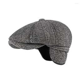 Beretten kf-cap hoed dikke warme mannen baret cap mannelijk vintage wol dad grootvader achthoekige sboy flat