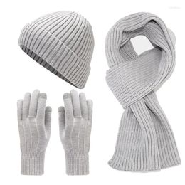 Berets KF-Women's Winter Warm Knit Beanie Hat Gloves Long Scarf Thermo-omgedraaid winddichte buitenset voor mannen Women