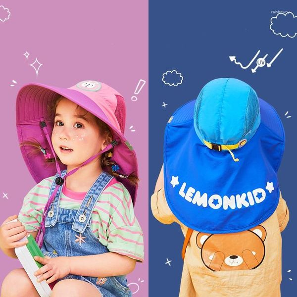 Bérets Kid Mode Grand Chapeau De Soleil Plage Protection Anti-UV Casquette Pliante Enfants Été Voyage À Large Bord