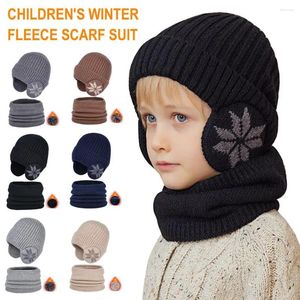 Beretten kinderen voegen bont gevoerde winter gebreide hoed met oordlap mode beanie hoeden voor jongensmeisjes outdoor klassiek Keep warme petten sjaal s h7q0