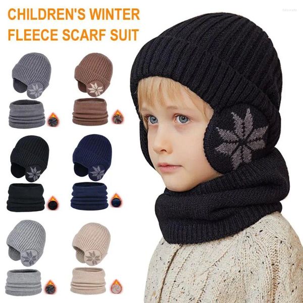 Berets Kids Ajouter un chapeau tricoté d'hiver doublé avec des bonnets de fashion pour les filles pour garçons classiques d'extérieur