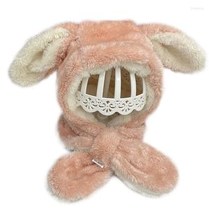 Bérets enfants bébé hiver chaud chapeau à capuche écharpe mignon dessin animé longues oreilles en peluche oreillette casquette Faux polaire coupe-vent cache-cou