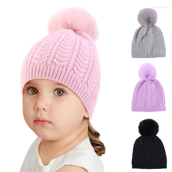 Boinas Niños Big Pom Beanie Hat para niños Invierno Cálido Punto Niño Niña Gorra Infantil Bonnet Accesorios Niños