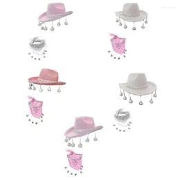 Bérets Kids Cowboy Chapeaux Western Hat With Bandana Costume Tassels Glitter Cowgirl pour les filles pour femmes F0S4