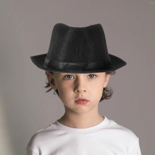 Berets Kids Fedora Chapeaux Girls Girls Girls Children Gentleman Dancing Performing Performance Hat for Head Cirth of 56-58cm (noir)