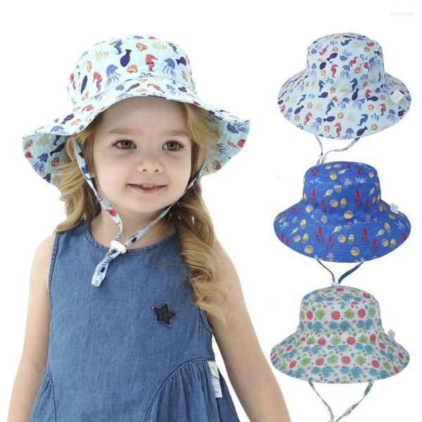 Bérets enfants imprimé dinosaure floral réglable large bord Anti-UV seau chapeau de plage chapeau de soleil arrêter la broche volante pour l'été