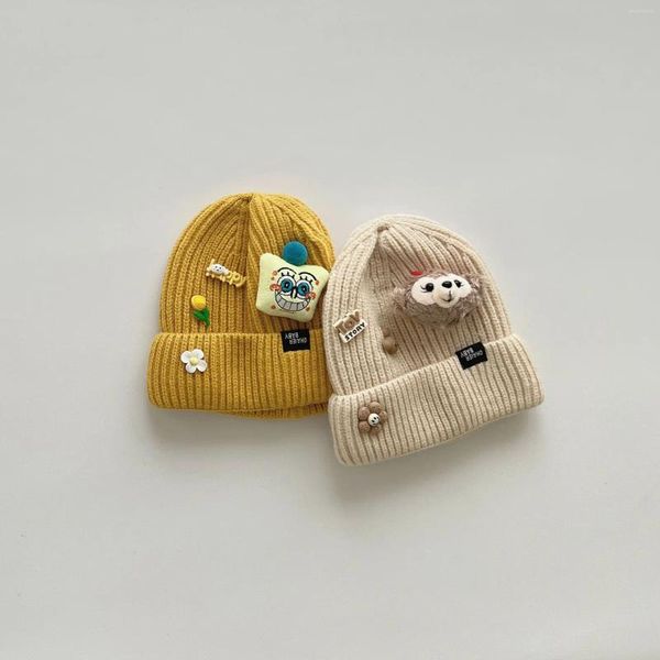 Bérets enfants tricoté chapeau dessin animé mignon 3D ours bébé laine coréen polyvalent extérieur chaud pull