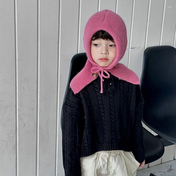 Bérets enfants tricotés une pièce chapeau coréen couleur unie polyvalent bonbons hiver chaud bébé laine pull